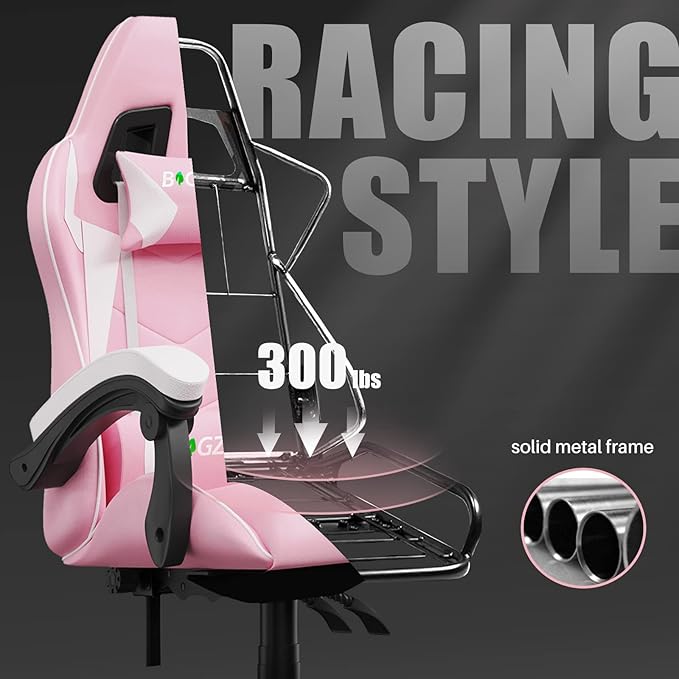 Racingreat Pink Gaming Chair High Back, Ergonomic Computer Gamer Chair with Headrest and Lumbar Support, Racing Style Reclining Game Chair for Adults, Kids