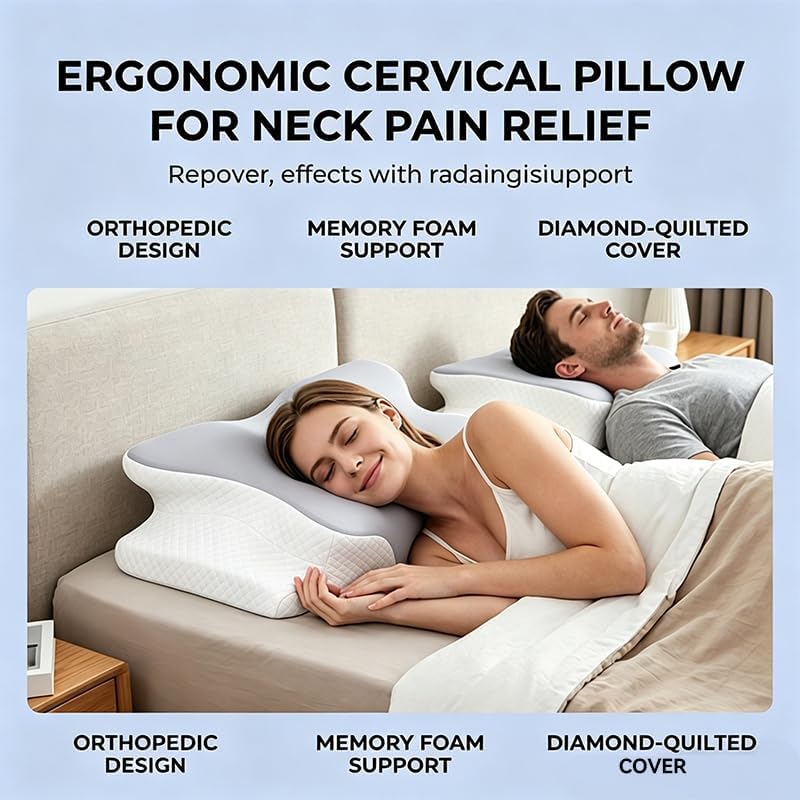 Cooling Neck Support Pillow, Adjustable Cervical Memory Foam for Pain Relief, Odorless Ergonomic Orthopedic Bed Pillows for Side Back Stomach Sleepers, Cozy Sleeping (Grey)