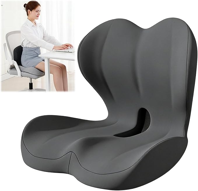 Orthopedic Cushion, Seat Cushion for Office Chair and Car, Ergonomic Memory Foam L-Shaped Integrated Seat Cushions, Lumbar Support & Tailbone Pain Relief for Office Chair Car Wheelchair (C-Black)