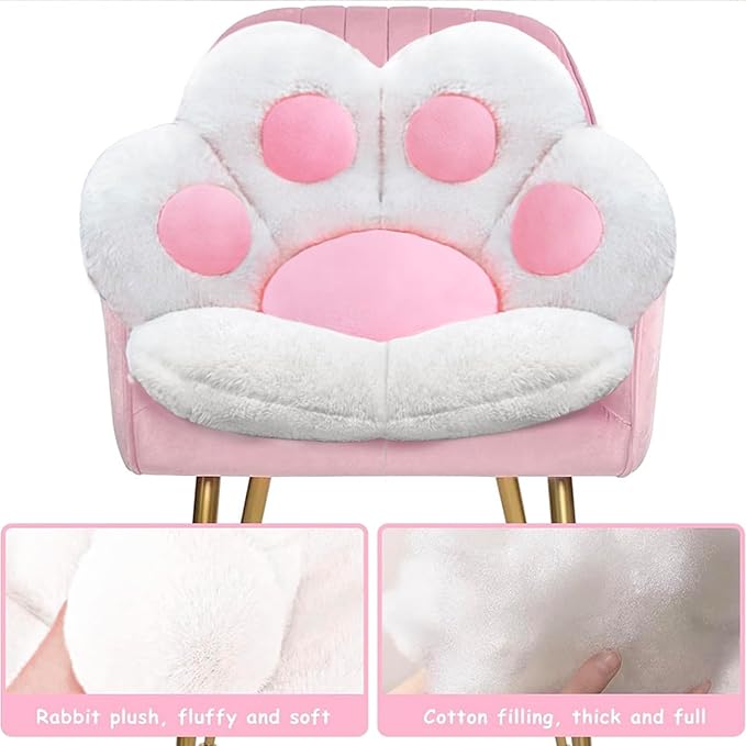 DOBUONO Cat Paw Cushion Cute Chair Cushion Kawaii Plush Seat Cushions 28"x 24"Gaming Chair Cushion Shape Lazy Pillow for Gamer Chair, Kawaii Accessories for Girl Worker Gift Stuff Room Decor (White)