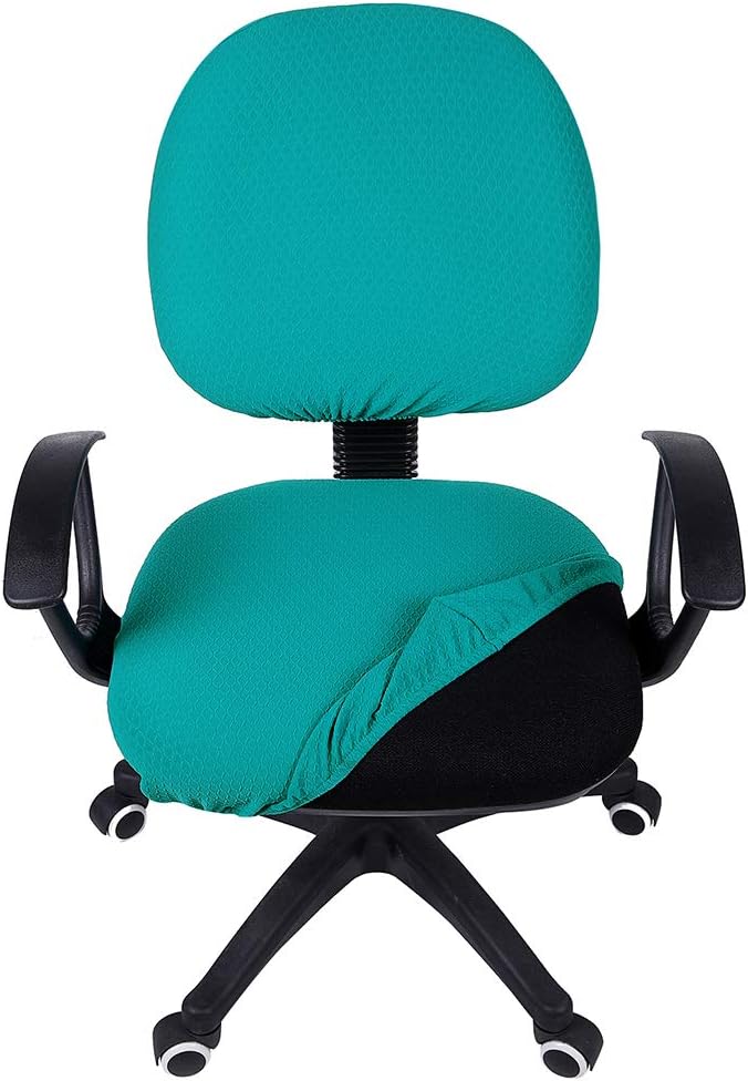 Smiry Stretch Jacquard Office Computer Chair Covers, Removable Washable Universal Desk Rotating Chair Slipcovers Protector, Seat + Backrest Cover, Peacock Green
