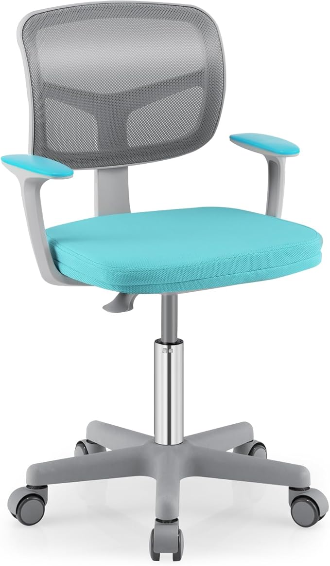Giantex Kids Desk Chair, Ergonomic Adjustable Teen Task Chair w/Y-Shaped Lumbar Support, Armrest & Universal Wheels, Mesh Kid Office Chair for Sturdy, Kids Computer Chair for Boy Girl 4-12, Turquoise