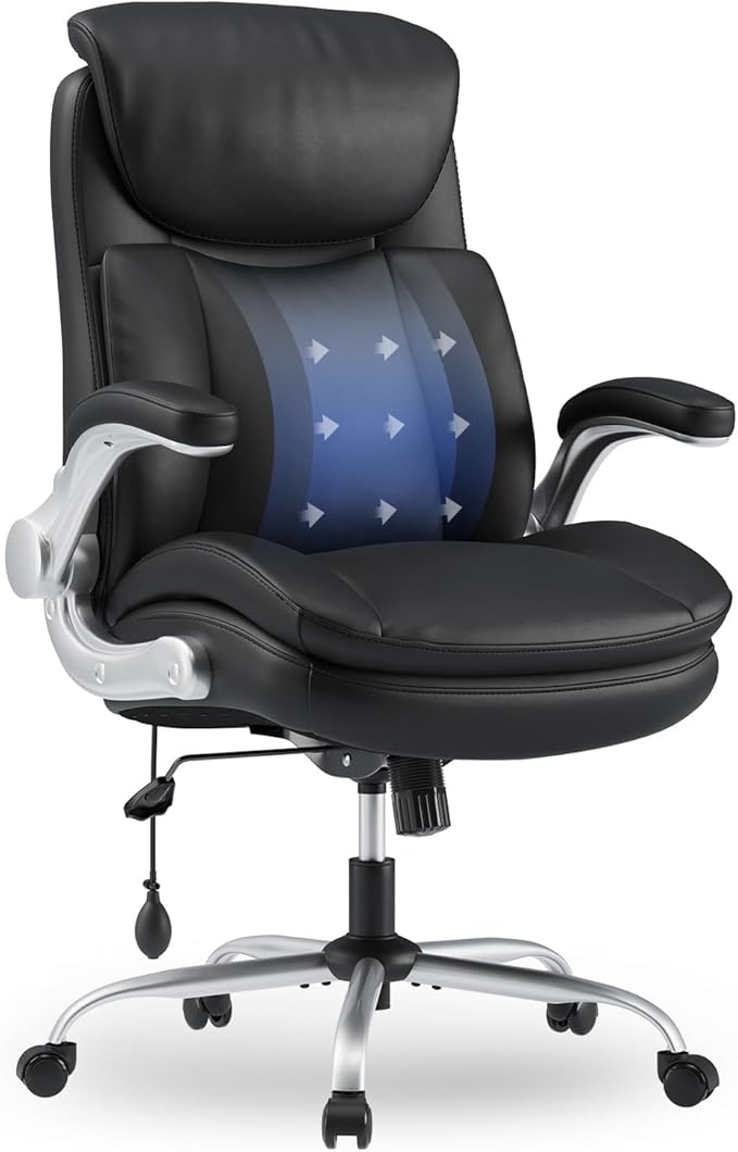 MALOL Office Chair Big and Tall- High Back Executive Office Chair- Ergonomic Home Computer Desk Chair with Padded Flip-up Arms, Adjustable Lumbar Support, Wide & Thick Seat for Adult-Black