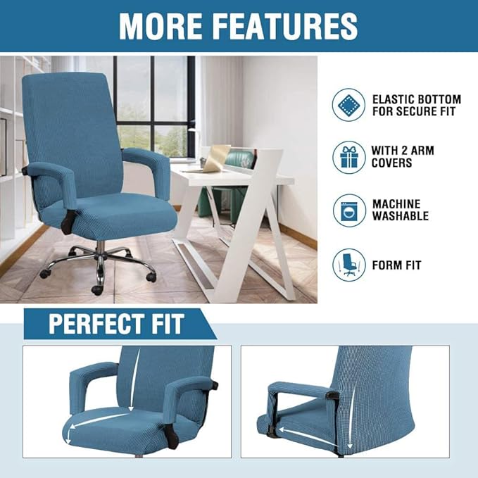 H.VERSAILTEX Stretch Computer Office Chair Covers, Soft Fit Universal Desk Rotating Chair Slipcovers, Removable Washable Anti-Dust Spandex Seat Protector Cover with Zipper, Dusty Blue