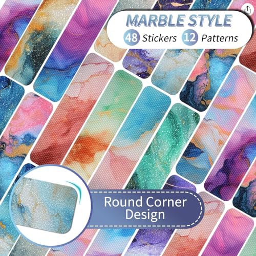 48 Pieces Anxiety Sensory Stickers with Storage Box - Sensory Stickers with 2 Textured Stickers for Adults Desk Fidget - Teacher Must Haves (Marble)
