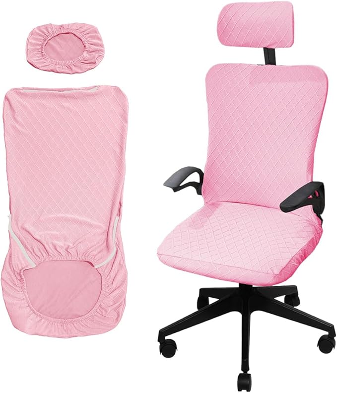 Ergonomic Office Chair Covers Set with Headrest Cover Stretch Desk Computer Chair and Headrest Slipcovers Washable Protector Slipcovers for Swivel Computer Chair 2 Pieces Pink