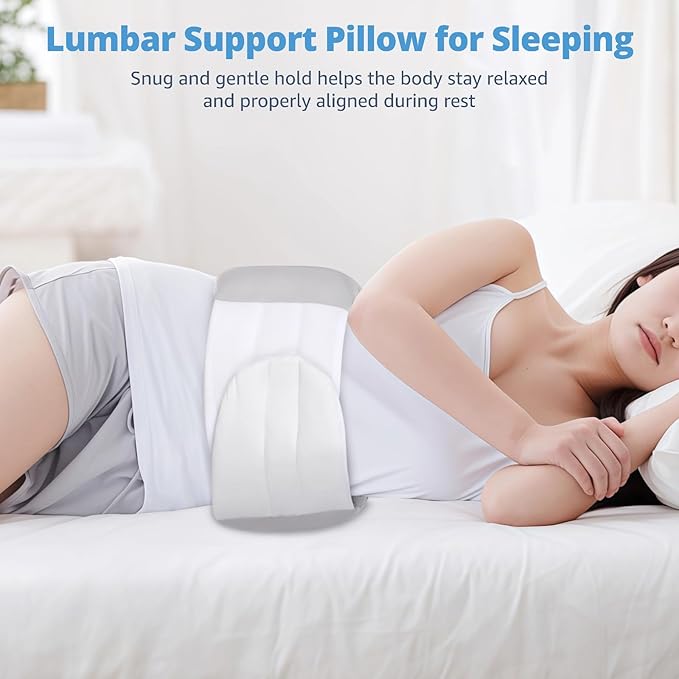 Lumbar Support Pillow for Sleeping, Adjustable Wrap-Around Cushion, Soft Supportive Sleeping Pillow, 360° Waist Fit, Breathable Ice-Skin Fabric Lumbar Support for Side Back Stomach Sleepers