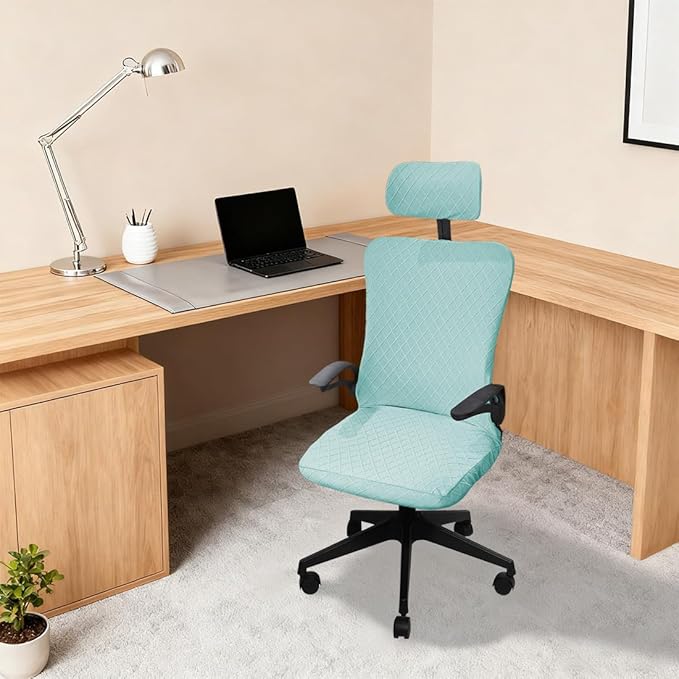 Ergonomic Office Chair Covers Set with Headrest Cover Stretch Desk Computer Chair and Headrest Slipcovers Washable Protector Slipcovers for Swivel Computer Chair 4 Pieces Elegant Blue