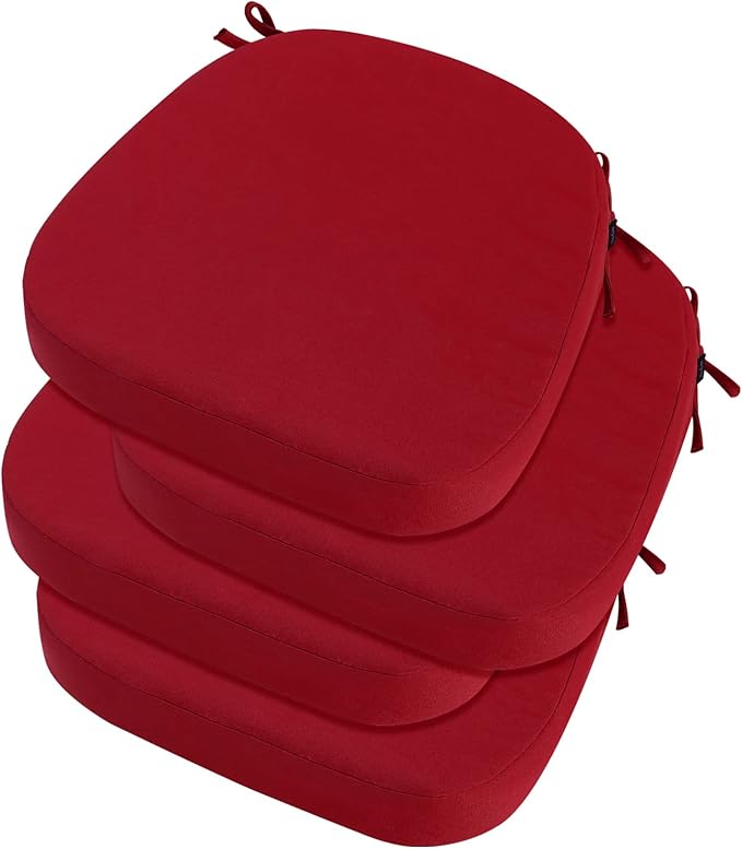 idee-home Outdoor Chair Cushions Set of 4, 19" x 19" Thick D-Shaped Patio Furniture Outdoor Seat Cushions Waterproof with Ties, Dining Pads