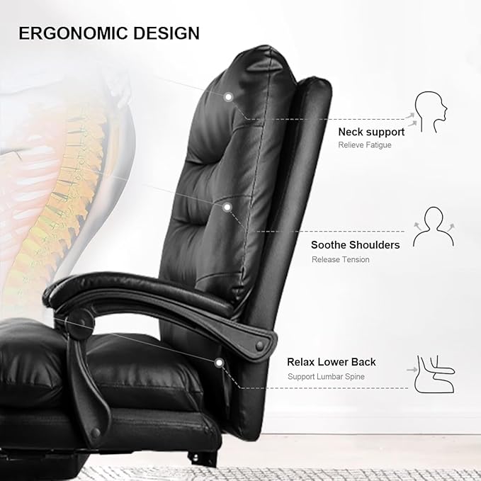 Office Chair with Foot Rest Adjustable Height Soft Padded Desk Chair High Back Computer Chair for Home, Office