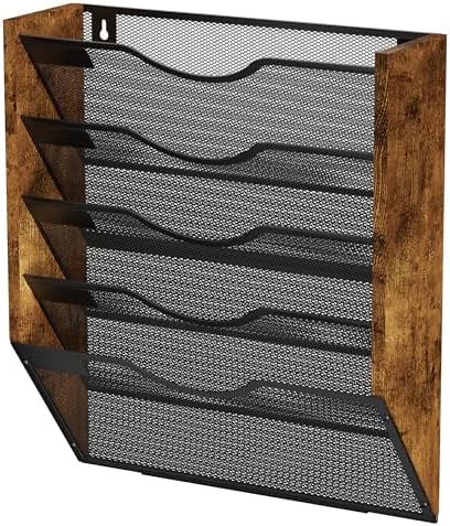 Ironwood Hanging Wall File Organizer, 5 Pocket Mesh Mail Organizer Wall Mounted with Nametag Label, Wall File Holder for Office Home School, Magazine Rack for Mail Paper Document Organization, Black