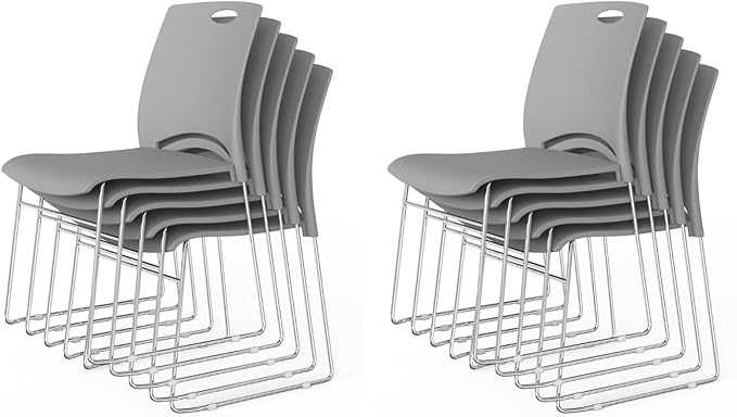 VINGLI Stacking Chairs Set of 10 Stackable Office Chairs with Metal Sled Base, Ergonomic Plastic Seat, Stacking Chairs for Waiting Room Break Room Banquet Guest, Grey