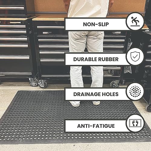 Envelor 2 Pack Anti Fatigue Mats for Kitchen Floor, Rubber Bar Mats, Non Slip Commercial Floor Mat with Drainage Holes, Indoor Outdoor Rubber Mat for Restaurant, Garage, Entryway 36 x 60 in
