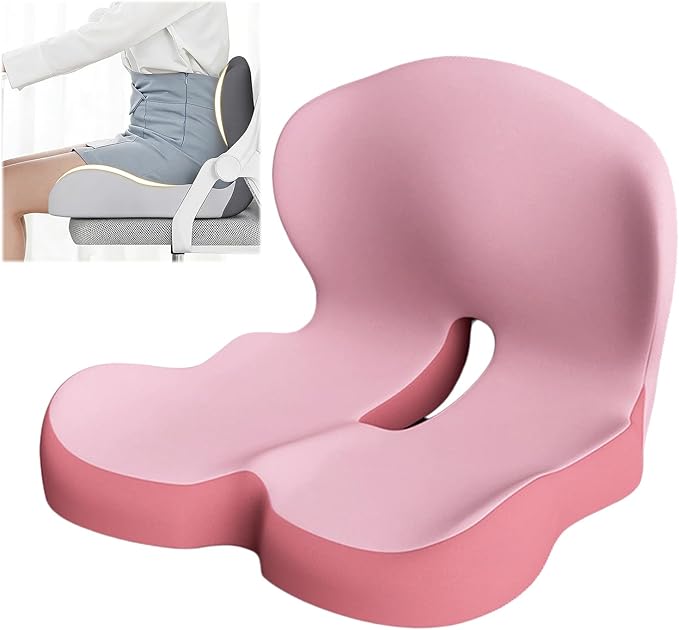 Orthopedic Cushion, Seat Cushion for Office Chair and Car, Ergonomic Memory Foam L-Shaped Integrated Seat Cushions, Lumbar Support & Tailbone Pain Relief for Office Chair Car Wheelchair (A-Pink)