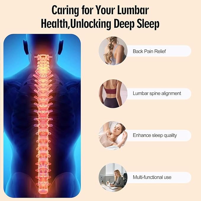 360°Lumbar Support Pillow for Sleeping, Adjustable Lumbar Support Cushion with Ergonomic Curve, Soft Silk Cotton Lumber Pillow, Wraparound Design for Bed, Office Chair & Car Seat