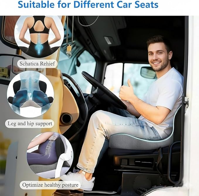 Ergonomic L-Shaped Memory Foam Seat Cushion with Lumbar Support, Designed to Help Relieve Tailbone, Coccyx & Lower Back Pain for Office,Truck, Car & Travel (Grey)