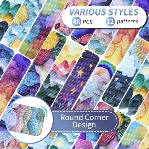 48 Pieces Unique Sensory Stickers for Anxiety Relief Items - Sensory Strips with Storage Box - 2 Textured Surface Fidget Strips for Office & Classroom Desk - Relieve Adult & Teen Stress (Cute)