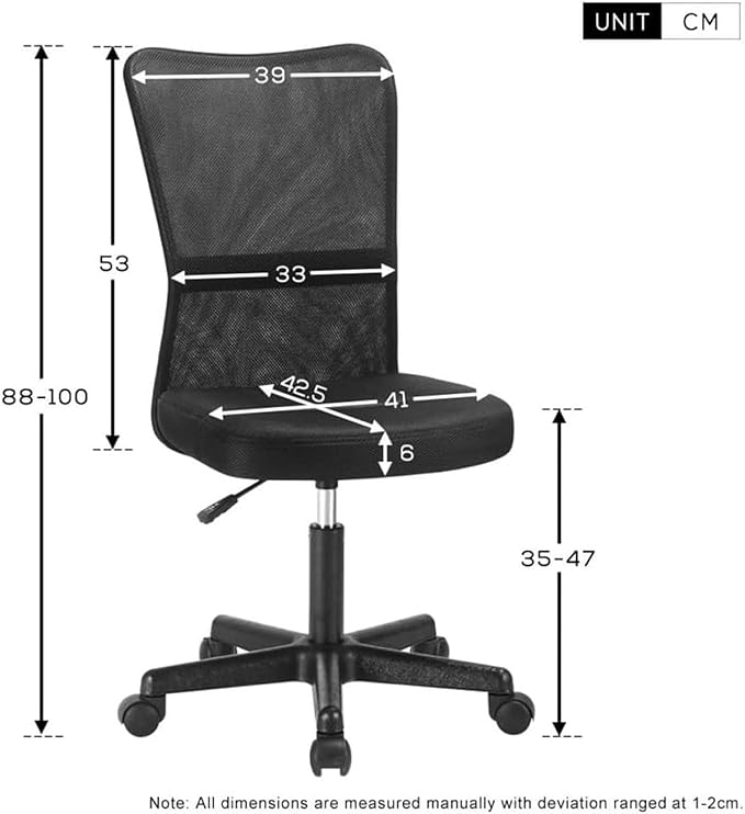 Mesh Office Chair for Home, Ergonomic Swivel Desk Chair with Armrests and Castors, Breathable, Adjustable