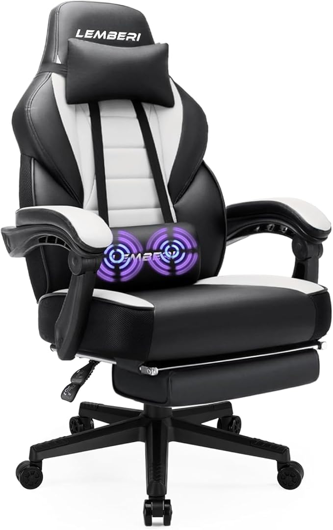 LEMBERI Gaming Chairs with Footrest,Ergonomic Video Game Chairs for Adults,Big and Tall Gaming Chair 400lb Weight Capacity, Racing Style Gaming Computer Gamer Chair with Headrest and Lumbar Support