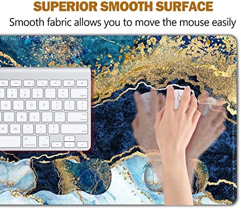 Upgraded Extended Gaming Mouse Pad, Keyboard Wrist Rest Pad, Wrist Support Mousepad Set, Artso Large Stable Rubber Base Stitched Edges, Multifunctional Desk Pad (35 x15.5 in), Blue Marble