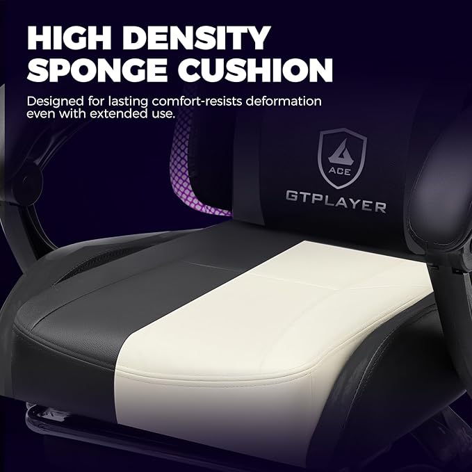 GTPLAYER RGB Gaming Chair with Footrest, Computer Gaming Chair with LED Lights for Adults, Height Adjustable PC Gamer Chair with 90-155° Recline & Removable Headrest Lumbar Support, RGB Black
