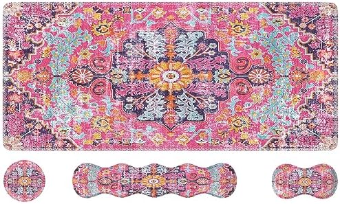 iLeadon Boho Desk Mat Set,Large Mouse Pad and Keyboard Wrist Rest
