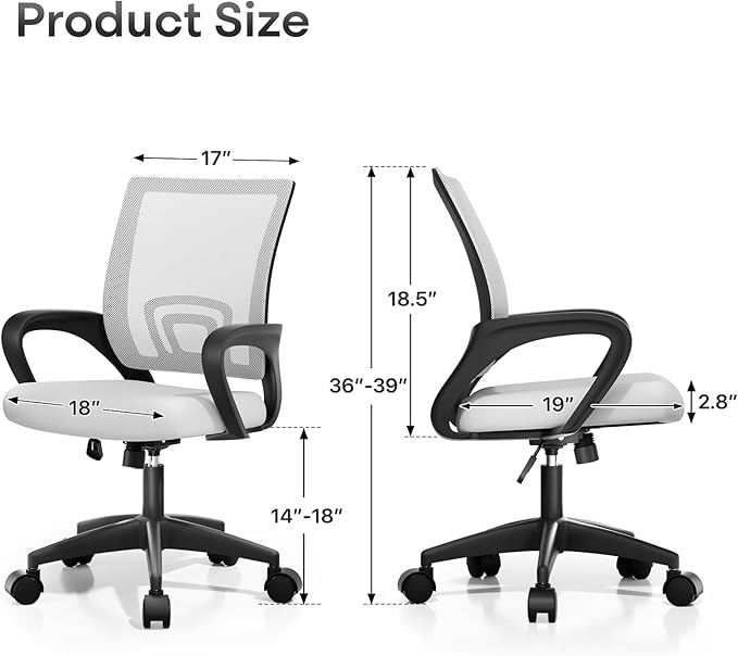 Athena Collection Office Chair - 330Lbs, Breathable Mesh Desk Chair Thickness Cushion with Lumbar Support & Armrest, Rolling Swivel Adjustable Tilt Lock for Home Office/Gaming, Bedroom Study
