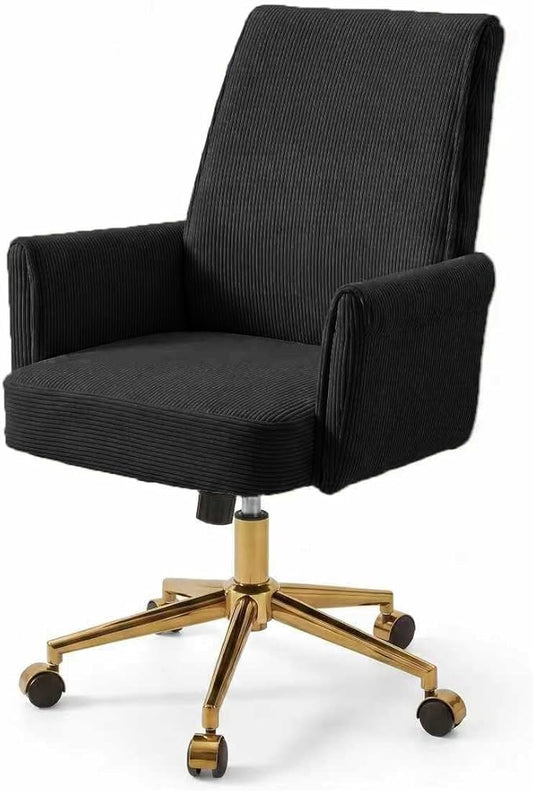 Stripes Velvet Home Office Desk Chair, Accent Upholstered Modern Height Adjustable Swivel Chair with Wheels,Ergonomic Task Chair for Living Room,Bedroom,Vanity,Study,Office（Black）