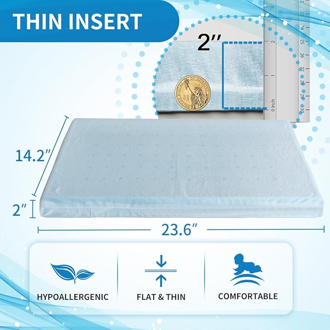 Adjustable Memory Foam Pillow's One Layer - 1 Height 2'' Insert for Cervical Pillow to Raise Pillow Height， CertiPUR-US Memory Foam Piece, Ultra Thin Pillow for Stomach Sleeper, Blue, Ultra Soft