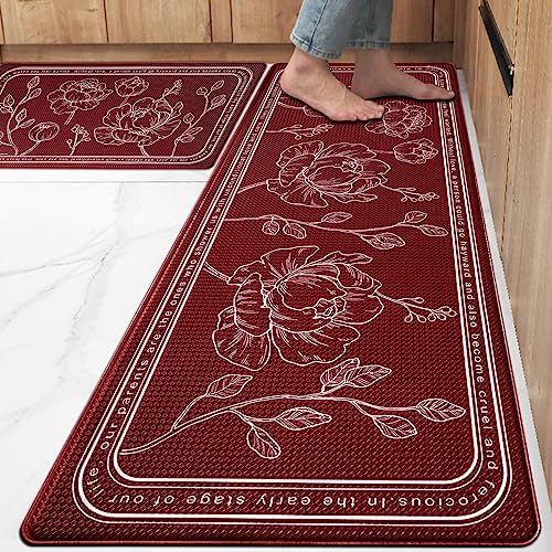 Kitchen Floor Mat Set of 2, Anti Fatigue Kitchen Mat 20"x32"+20"x59"