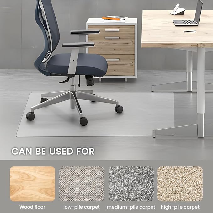 Office Chair Mat for Carpet and Hardwood Floor, 48"x40" Heavy Duty (0.14" Thick) Flat Shipping, Computer Desk Chair Mat
