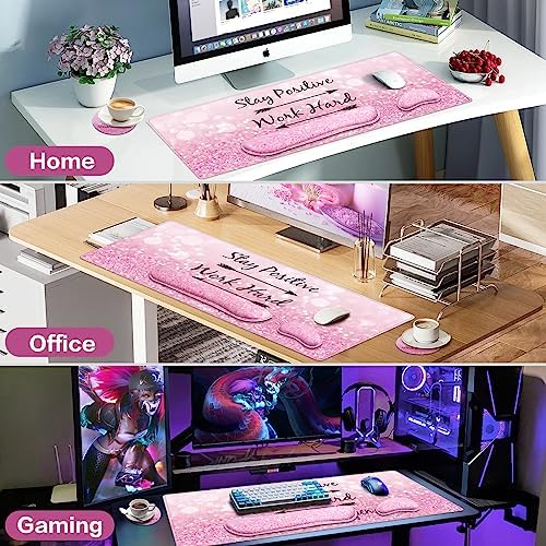 Mousepad Pink, Mouse Pad with Wrist Rest, 4-in-1