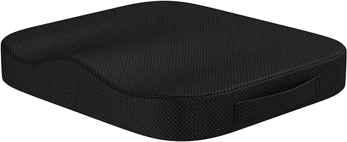 Portable Seat Cushion for Office Soft Memory Foam Seat Cushion Non Slip Bottom with Carry Handle,Washable Cover，Comfortable Coccyx Cushion for Home Office Chair Pad，Car Seat, Wheelchair (Black)