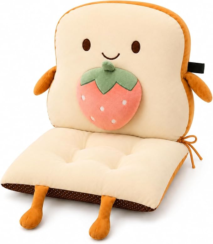 ChezMax Chair Cushion Plush Detachable Seat Back Cushion with Ties Thickened Chair Pads Toast Cartoon Waist Pillow for Outdoor Car Office Patio Bedroom Living Room Strawberry
