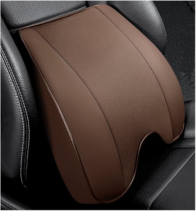Memory Foam PU Leather Lumbar Pillow - Car Middle/Lower Back Support Pillow - Suitable for Car Seats, Office Chairs, Recliners, etc. (Brown)