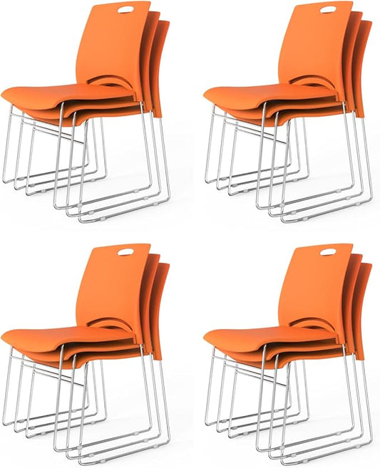 VINGLI Stacking Chairs Set of 12 Stackable Office Chairs with Metal Sled Base, Ergonomic Plastic Seat, Stacking Chairs for Waiting Room Break Room Banquet Guest, Orange