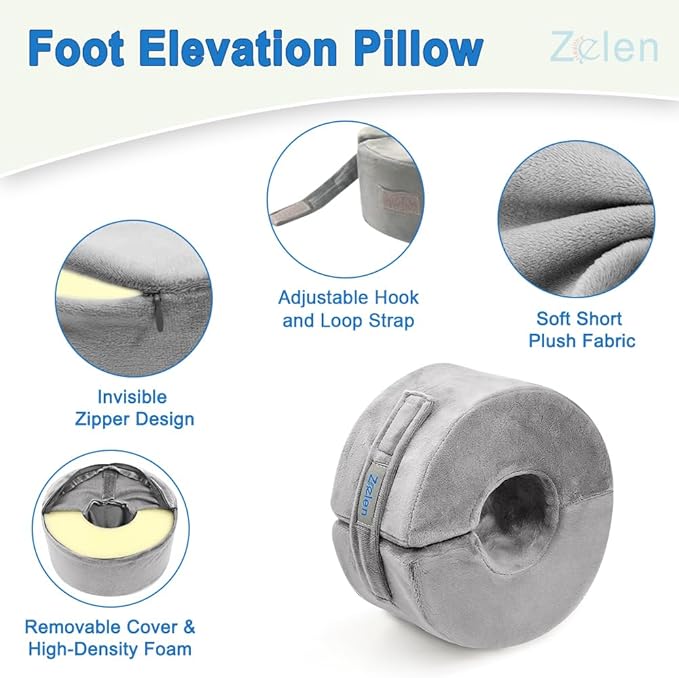 Zelen Foot Elevation Pillow Ankle Wedge Heel Elevator Cushion Foot Support Pillow Medical Ankle Cushion for Foot Pressure Bed Sore Ulcer Sleeping Leg Rest Elevated Support Foam (Medium, 1 PCS)