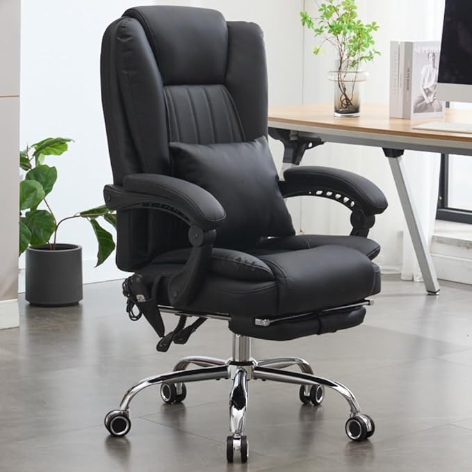 Orbis 4-Point Kneading UL Certified Heated Massage Office Chair with Foot Rest | 500lbs Big & Tall | BIFMA Certified Desk Chair for Heavy People | Home Office Computer Chair | Leather Black