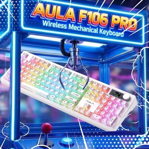 AULA Wireless Mechanical Keyboard with Screen & Knob,Creamy Gaming Keyboard