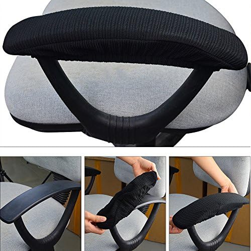 baotongle Black Polyester Elastic Stretch Chair Arm Covers, Machine Washable Office Chair Armrest Covers (Set of 2)