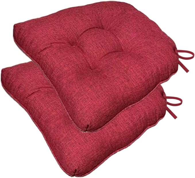 Chair Cushions for Dining Chairs, 18" X 17" U Shape Indoor Chair Pads with Ties for Dining Chairs Kitchen Office, Tatami Floor Pillow Patio Chairs Cushions - Pack of 2 (Wine red)