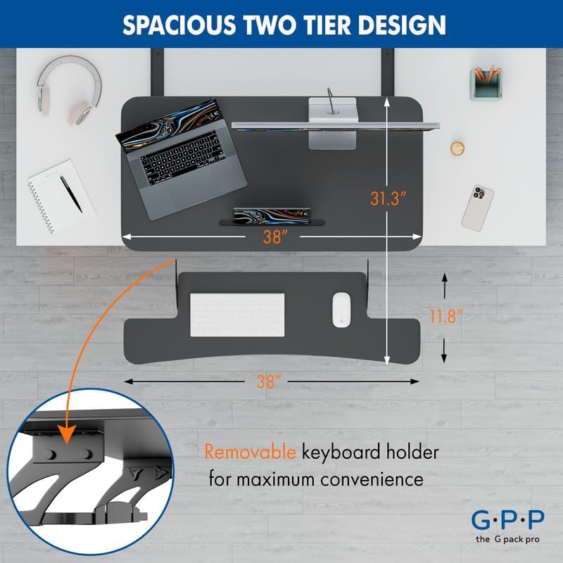 38 Inch Standing Desk Converter, Adjustable Height