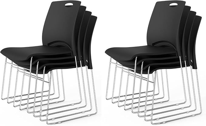 VINGLI Stacking Chairs Set of 8 Stackable Office Chairs with Metal Sled Base, Ergonomic Plastic Seat, Stacking Chairs for Waiting Room Break Room Banquet Guest, Black