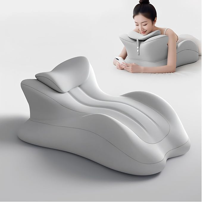 27°Ergonomic Contour Pillow-Memory Foam Back Support for Reading,Bed Rest&Post Surgery Recovery,Lumbar & Neck Pain Relief Cushion (Upgrade to Plus Size Gray 23.62 x 17.32 x 11.02 inches)