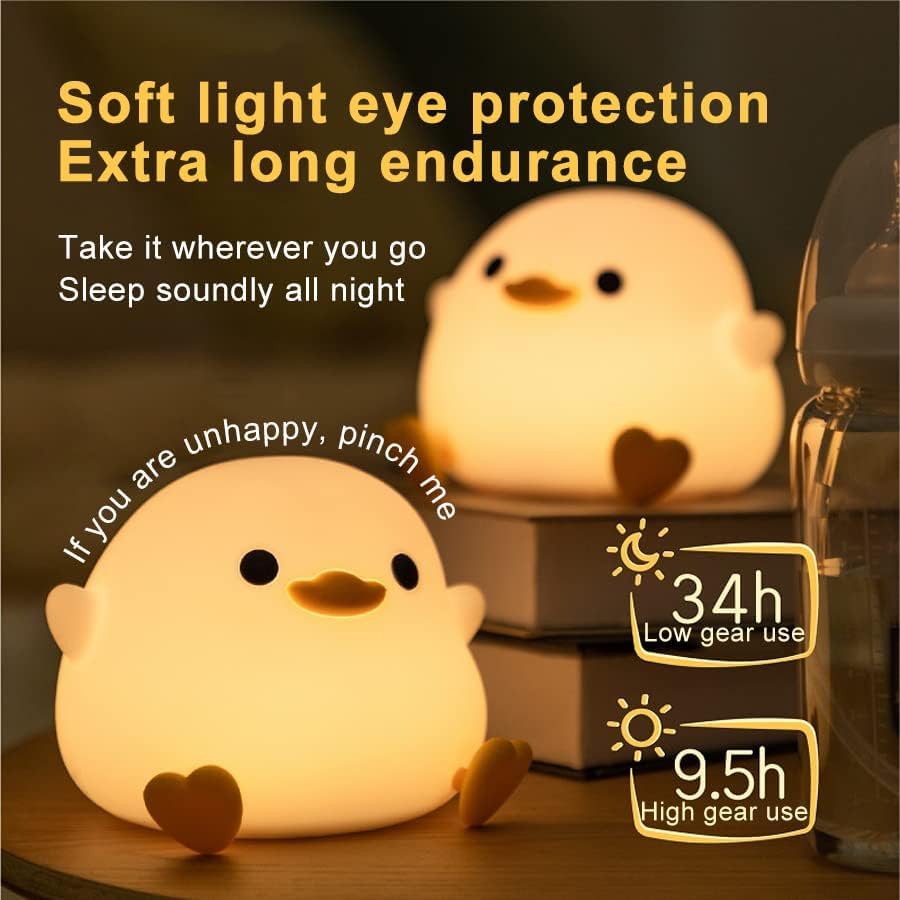 S NMT Cute Duck Night Light for Children,Soft Silicone Sleep Light with USB Rechargeable,Touch Sensor Nightlights for Kids Room Gift