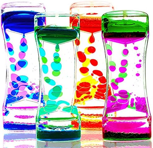 FKYTION Liquid Motion Bubbler Timer Pack of 4 Colorful Hourglass Liquid Bubbler ADHD Fidget Sensory Toys for Kids, Teenagers, Adults