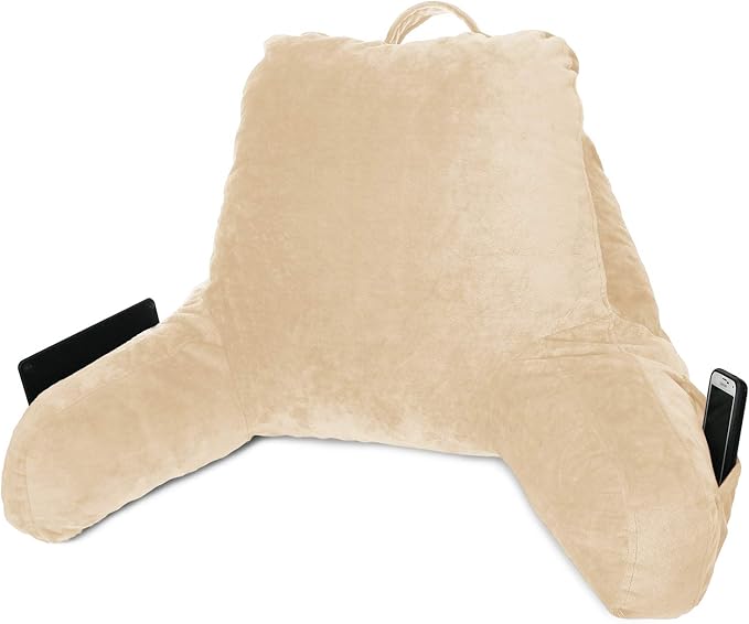 Clara Clark Reading Pillow for Kids & Teens with Shredded Memory Foam, Backrest Pillows for Reading, Watching, and Gaming, Use on Couch, Bed, Floor, Adjustable Support with Washable Cover Beige Cream
