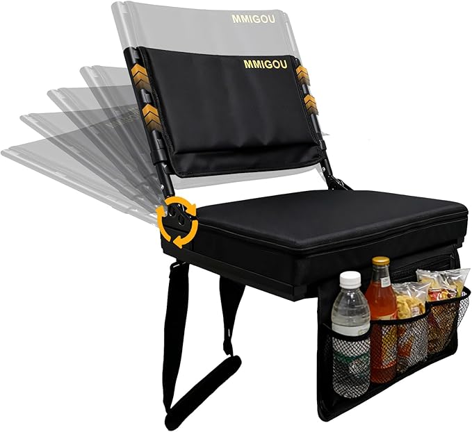 Portable Stadium Chair with Back Support and Cushion, Wide Padded Bleacher Seat - Foldable Comfort for Sporting Events, Concerts, and Outdoor Games