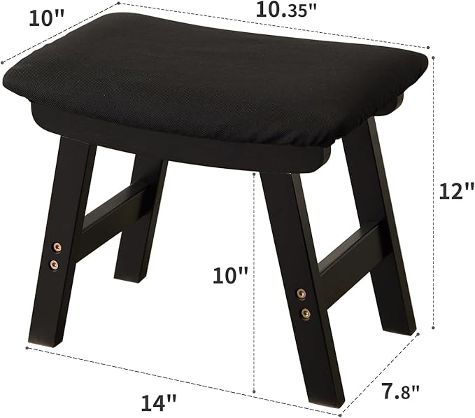 Kitsanery Foot Stool,Ottoman,Bamboo Small Sofa Foot Rest Under Desk,Extra Seating for Living Room, Bedroom and Kitchen (Black Stool Legs - Black Surface)