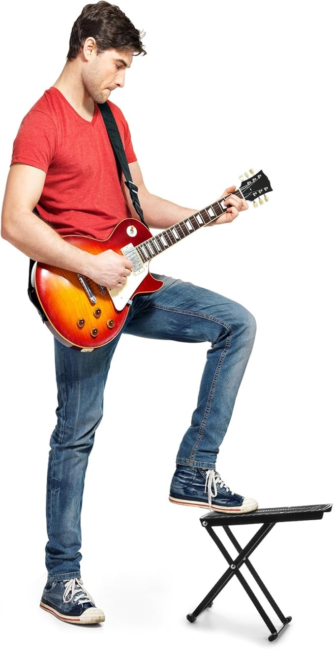 Elsjoy Set of 3 Guitar Foot Stool, 7 Position Folding Guitar Foot Rest with Adjustable Height, Metal Guitar Foot Pedal Stand for Guitar Player